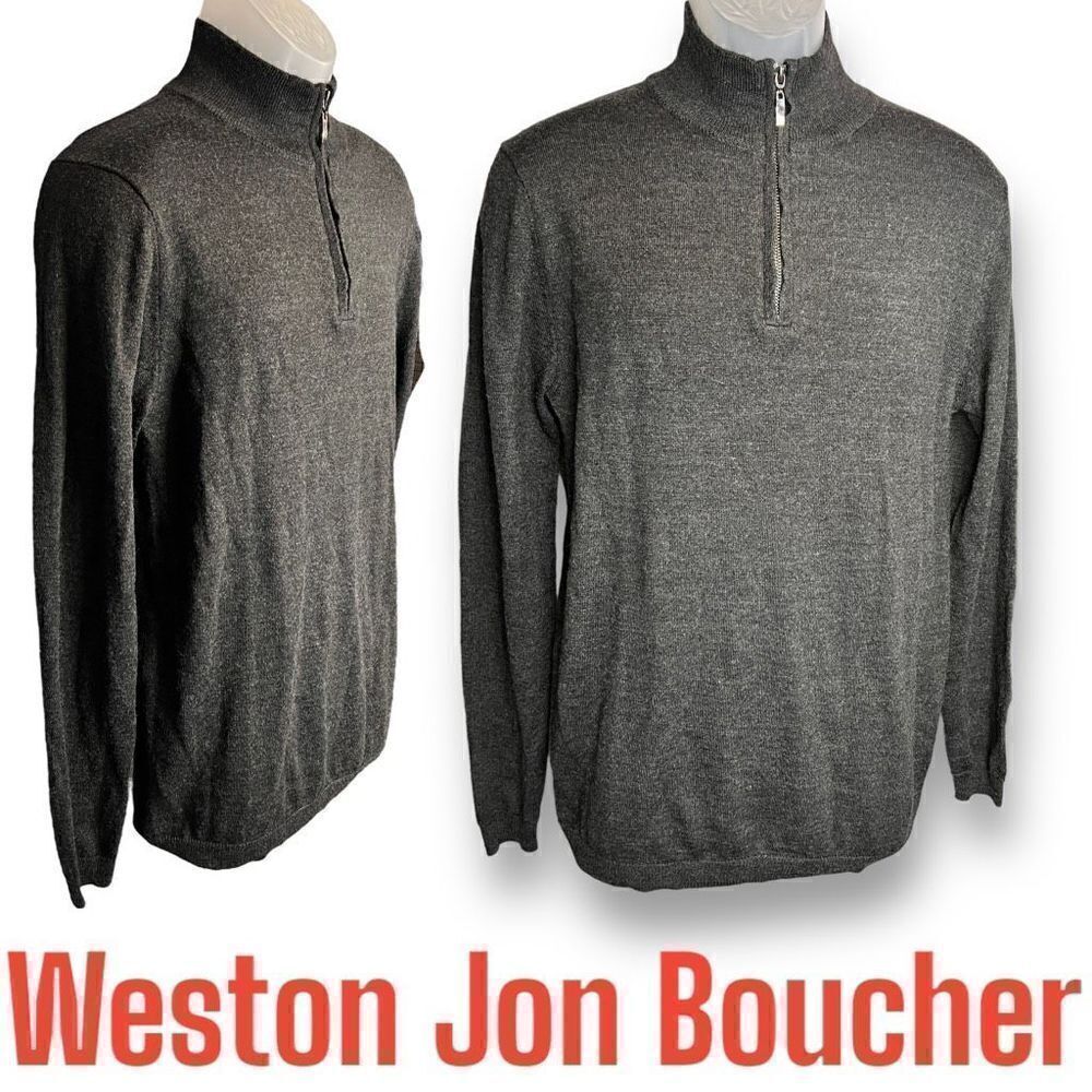 Weston Jon Boucher Sweater Merino Wool Blend
1/4 Zip Sweater Sz M Charcoal Grey